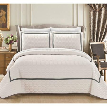 CHIC HOME Selby Hotel Collection 2 Tone Banded Quilted Geometrical Embroidered Twin Quilt Set, White, 2PK QS4395-US